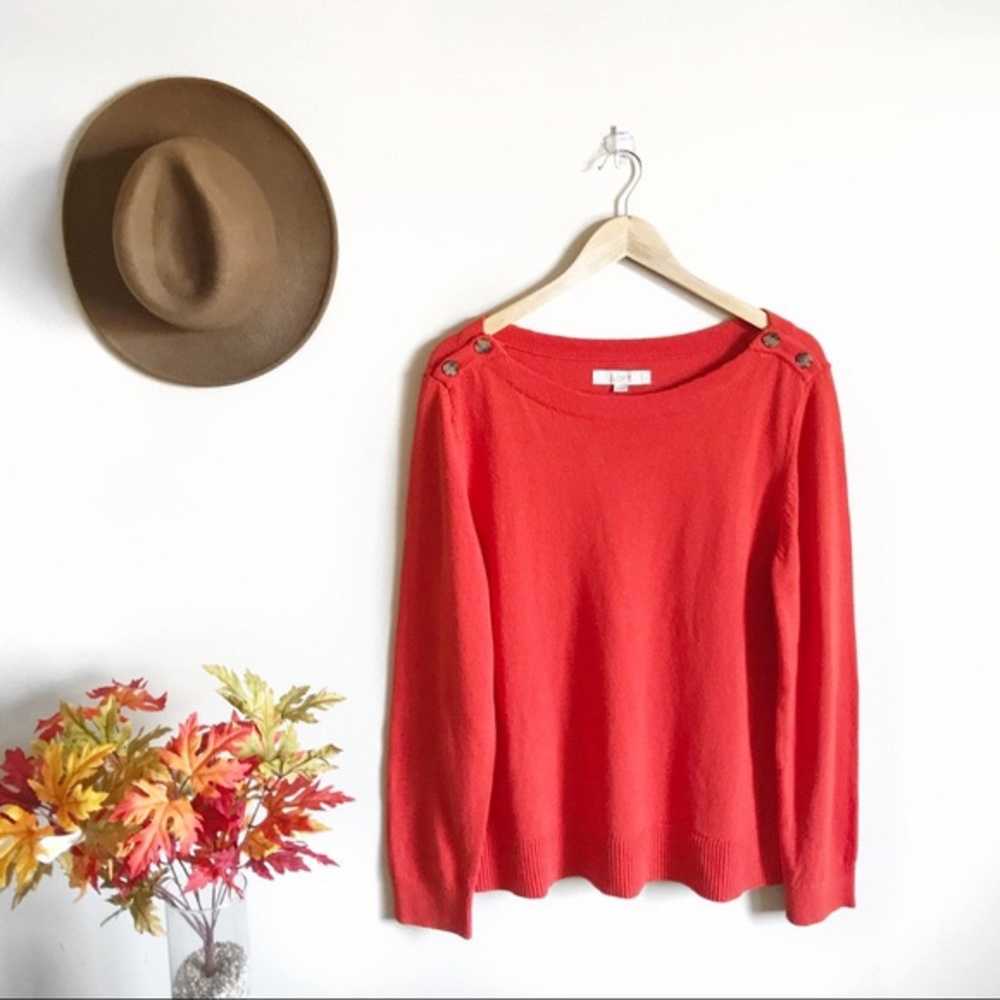 Loft Orange Shoulder Button Boatneck Sweater